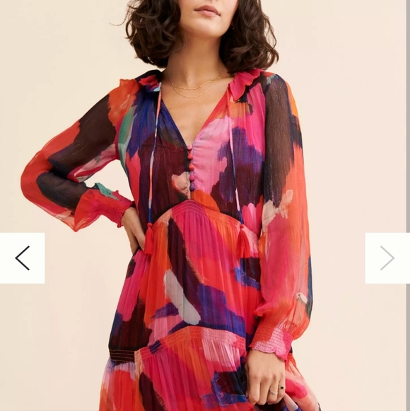 ANTHROPOLOGIE Women's The Marais Printed Tiered Maxi Dress Size Medium In Pink - Picture 3 of 14